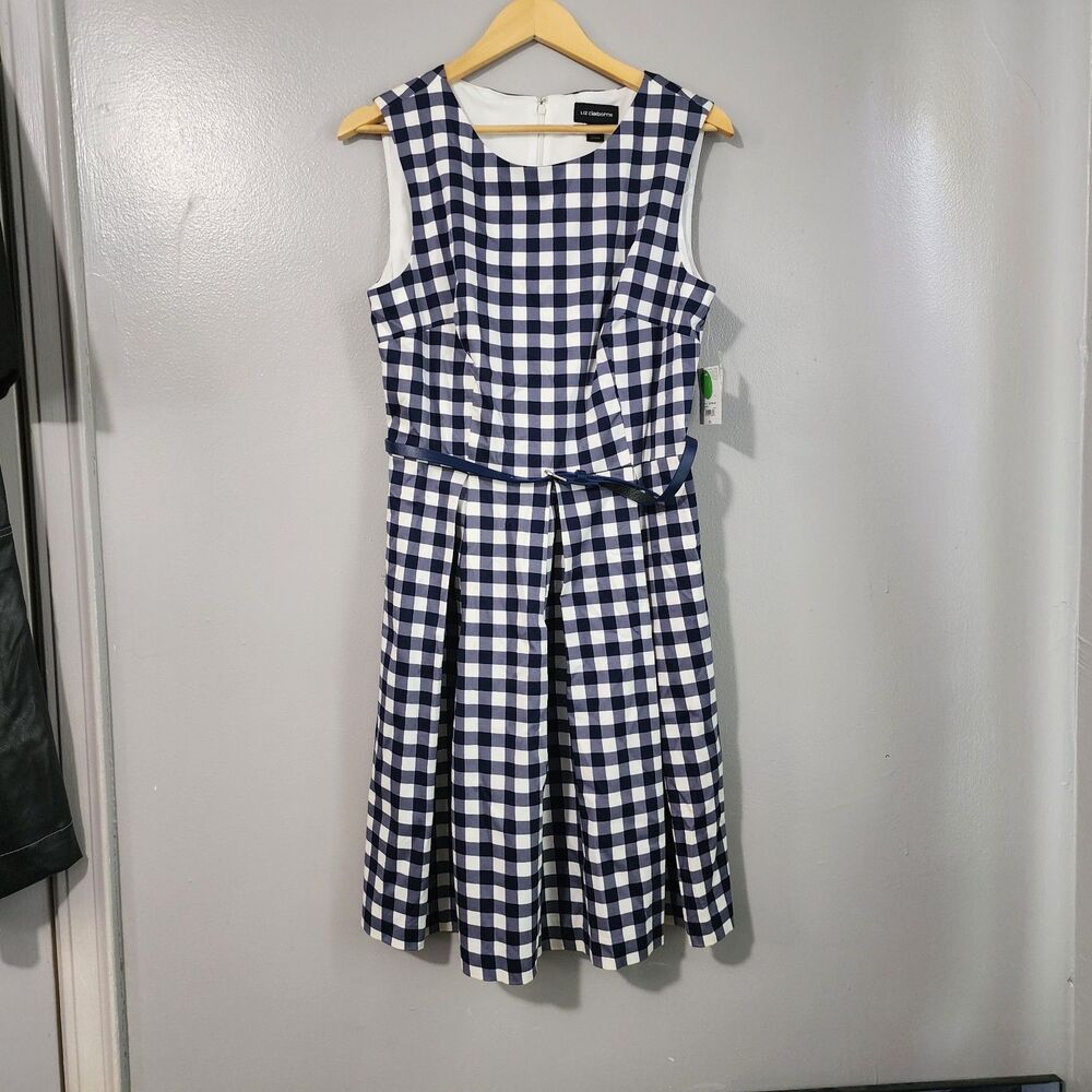 NEW Liz Claiborne Womens Dress Gingham Sleeveless Fit Flare Lined Pockets Sz 12